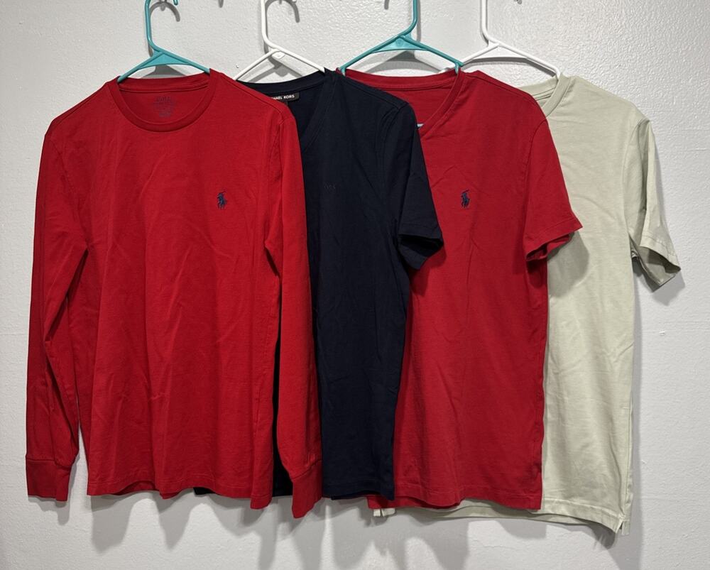 Lot Of 4 Mens S T-Shirt Short & Long Sleeve Tee Polo Ralph L, Michael Kors, H&M